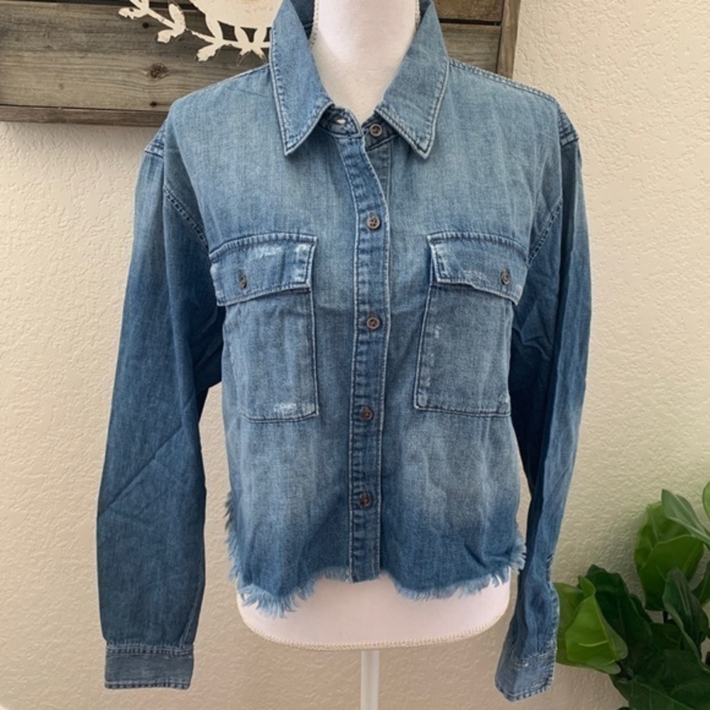 Hudson chambray cropped long sleeveโ shirt M NWT